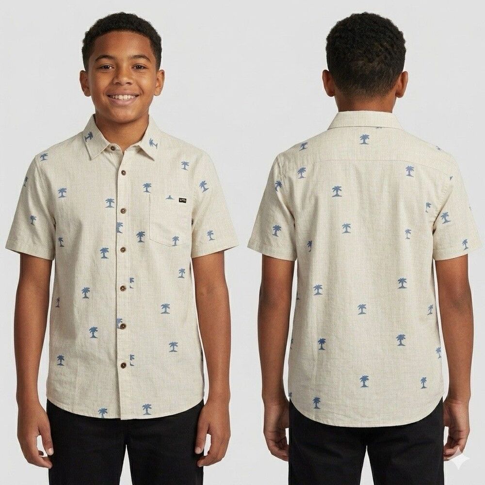 Billabong Youth Short Sleeve Button Down Palm Tree Print Shirt Sz XL (18-20)